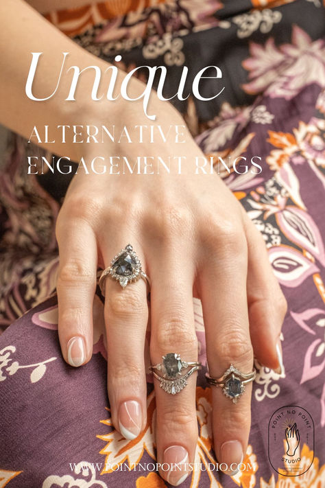 Unique alternative engagement rings for unique brides. Shop out newest collection of salt and pepper diamonds! Cosmic Jewelry, Wedding Types, Cute Engagement Rings, Unique Bride, Wedding Anniversary Rings, Dream Engagement, Dream Engagement Rings, Alternative Engagement Rings, Uncut Diamond