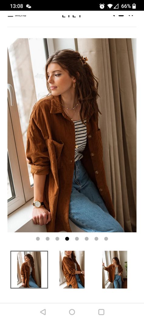 Brown corduroy shirt Brown Shirt Styling, Womens Corduroy Shirt Outfit, Brown Corduroy Button Up Outfit, Styling Corduroy Shirt, Corduroy Button Down Shirt Outfit, Cognac Outfit Color Combos, Courdory Shirt Outfits Women, Corduroy Brown Jacket Outfit, Brown Corduroy Shacket Outfit