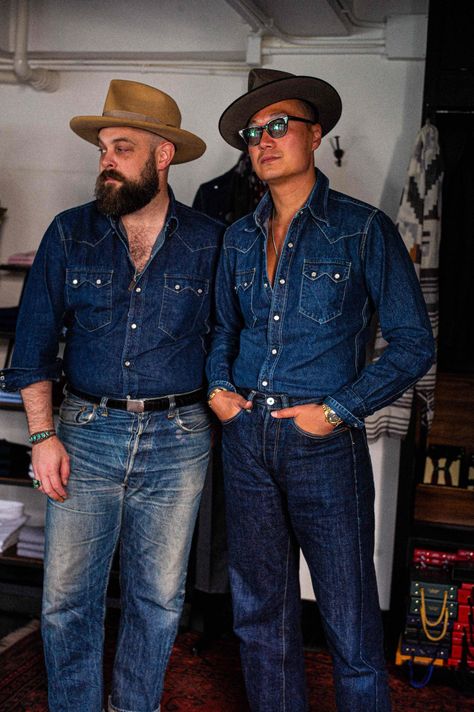 eBay Roundup – Put This On Western Outfit Men, Denim Outfit Men, Men's Denim Style, Hipster Looks, American Workwear, Western Denim Shirt, Denim Wear, Double Denim, Mens Fashion Casual Outfits