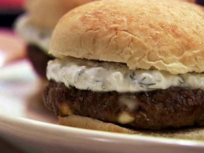 Grilled Lamb and Feta Burgers Lamb Burgers With Feta, Feta Burgers, Lamb Burger Recipes, Lamb Burgers, Grilled Lamb, Ground Lamb, Lamb Recipes, Greek Recipes, Food Network