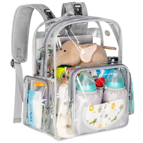 Diaper Bag Backpack, Clear Baby Bag Heavy Duty Transparent Backpack for Girls Boys, Multifunction Large Travel Back Pack Maternity Baby Nappy Changing Bags for Mom with Stroller Straps, Gray Mom With Stroller, Transparent Backpack, Large Backpack Travel, Backpack Organization, Stroller Straps, Best Baby Shower Gifts, Baby Changing Bags, Changing Bag