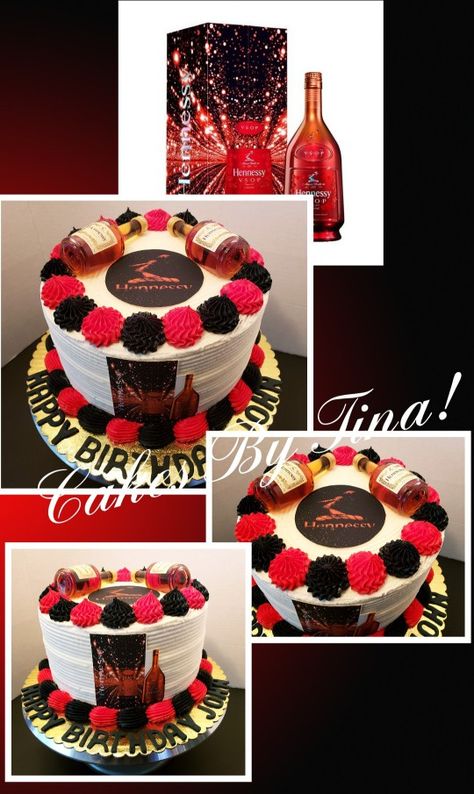 Hennessy Birthday Cake, Red And Black Cake, Hennessy Cake, Black Cake, 55th Birthday, Cake Logo, Royal Red, Crown Royal, Cake Ideas