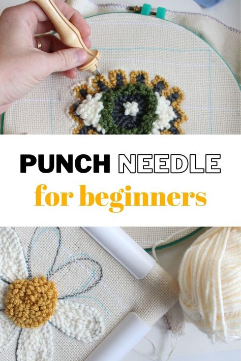 Needle Punching For Beginners, How To Make Punch Needle Patterns, How To Finish A Punch Needle Project, Punch Needle Starter Kit, Needle Punch Embroidery Ideas, Punch Yarn Art, Needle Punch Embroidery Tutorials, Punch Needle Beginner Pattern, Embroidery Punch Needle Tutorial