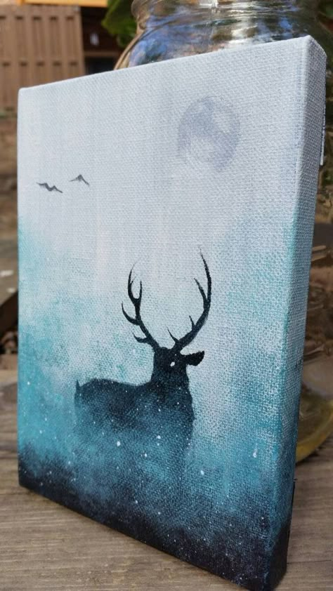 Pintura Hippie, Brush Guide, Diy Paintings, Deer Painting, Canvas Diy, Hippie Painting, Space Painting, Easy Canvas Painting, Moon Painting