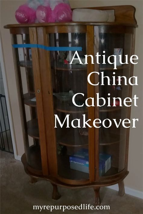 Repurpose Curio Cabinet, Small Curio Cabinet Makeover, China Cabinet Redo Before And After, Curio Cabinet Redo, Painted Curio Cabinets, Curio Cabinet Makeover, Curio Cabinet Decor, Repurposed China Cabinet, Painted Display Cabinet