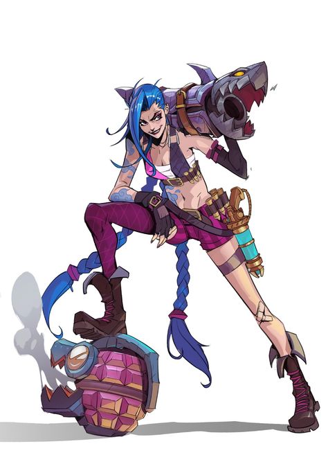 Lol Jinx, Jinx League Of Legends, League Of Legends Characters, Bd Comics, Lol League Of Legends, Image Comics, Drawing Reference Poses, Game Character, Blue Hair