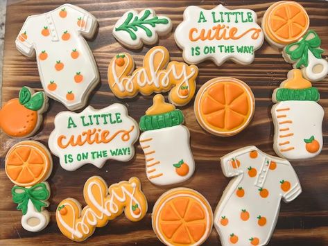 Cutie Baby Shower Cookies - Etsy Shortbread Recipe, Orange Baby Shower, Fruit Cookies, Baby Shower Theme Decorations, Themed Cookies, Sprinkle Baby Shower, Sugar Cookie Recipe, Summer Baby Shower, Orange Baby