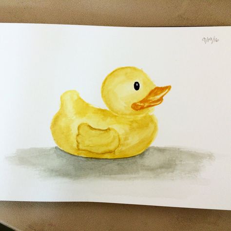 Watercolor Duck Tattoo, Rubber Duck Watercolor, Rubber Ducky Painting, Watercolor Duck Easy, Rubber Duck Painting, Duck Pics, Duck Watercolor, Card Painting, Duck Art