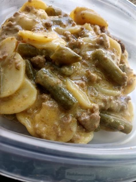 Hamburger Scalloped Potatoes Green Bean Casserole Recipe – Tnextrecipes Ground Beef And Canned Potatoes, Boxed Scalloped Potatoes Recipes, Scalloped Potato Casserole, Homemade Scalloped Potatoes, Hamburger And Potatoes, Green Bean Casserole Recipe, Potatoes Green Beans, Easy Casserole Dishes, Hotdish Recipes