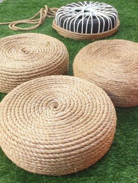 Diy Rope Design, Dekorasi Bohemia, Balkon Decor, Diy Ottoman, Summer Diy Projects, Diy Furniture Decor, Diy Casa, Diy Outdoor Decor, Vintage Garden Decor