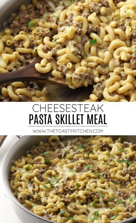 Cheesesteak Pasta, Beef Skillet, Easy Fast Dinner Recipes, Pasta Skillet, Philly Steak, Ground Beef Pasta, Fast Dinner, Savory Dinner, Fast Dinner Recipes