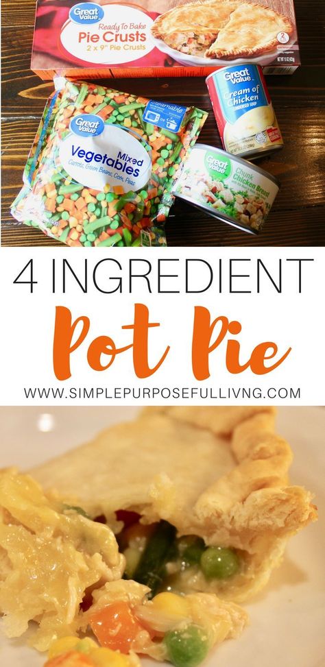 Easy Pot Pie Recipe, 4 Ingredient Chicken Pot Pie, 4 Ingredient Chicken, Pot Pie Recipe Easy, Easy Chicken Pot Pie Recipe, Turkey Pot, 4 Ingredient Recipes, Pot Pie Recipe, Turkey Pot Pie