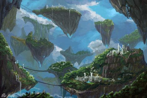 Inside the Orb Floating Islands, Fantasy Island, Island Art, Fantasy City, Fantasy Setting, Fantasy Places, Futuristic City, Landscape Scenery, Fantasy Art Landscapes