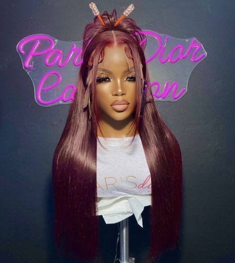 Burgundy Lace Wig, Aesthetic Wigs, Lana Hair, Pretty Wigs, Human Hair Wigs Straight, Fav Hairstyles, Event Hairstyles, Straight Human Hair Wigs, Frontal Wig Hairstyles