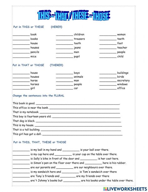 This Or That These Those Worksheet, This That These Those, This That These Those Worksheet, Teaching First Grade, English Lessons For Kids, English Worksheets, English Class, Lessons For Kids, English Teacher