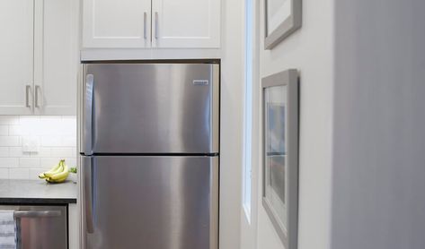 Can You Put the Refrigerator Next to the Wall? Double Galley Kitchen, Pull Out Pantry, Refrigerator Repair, Kitchen Fridges, Fridge Door, Farmhouse Remodel, Upright Freezer, Front Grill, Galley Kitchen