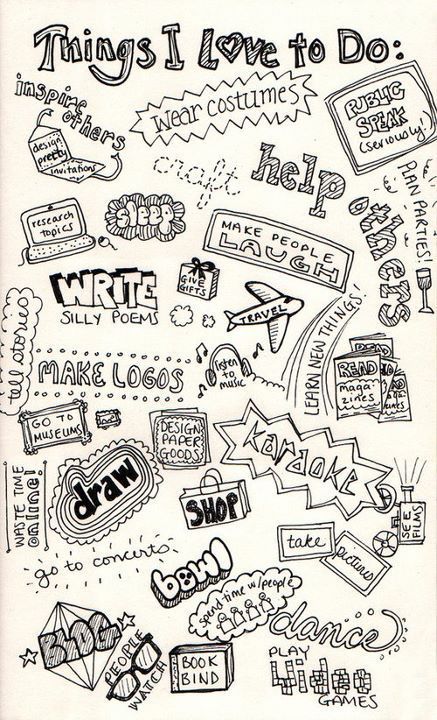 things i love to do. i wanna doodle something like this! Silly Poems, Art Journal Ideas, Yarn Painting, Arte Grunge, Doodle Art Journals, Type Inspiration, Love Doodles, Smash Books, Cute Journals