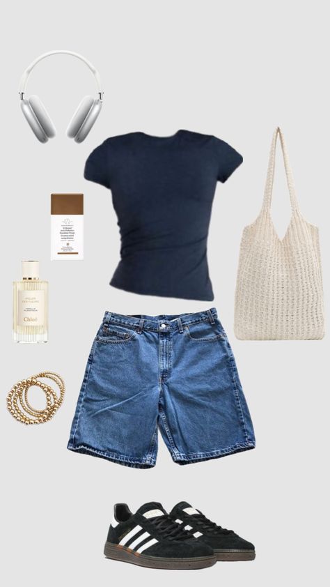 Summer Study Aesthetic Outfit, Outfit For Amusement Park Casual, Non Cropped Summer Outfits, Summer Shorts 2024, Dress Code Safe Outfits, Summer 2024 Midsize Outfits, Summer 2024 Wardrobe, Summer Breakfast Outfits, Summer Fit Inspo 2024