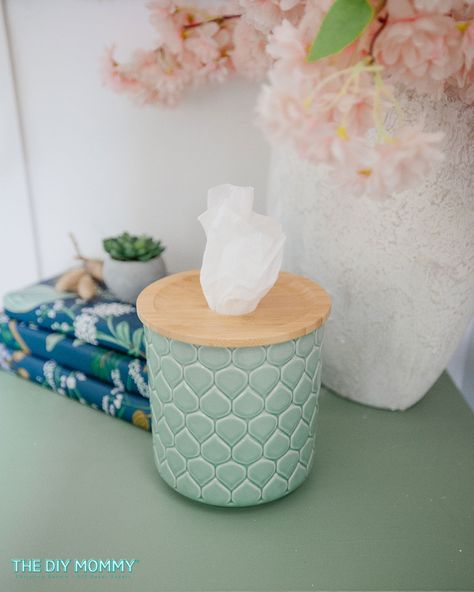 How to Make a DIY Tissue Holder with IKEA Finds Diy Tissue Holder For Car, Tissue Box Diy Ideas, Diy Kleenex Holder, Kleenex Holder Ideas, Diy Kleenex Box Cover, Tissue Box Covers Diy, Diy Tissue Box Holder, Tissue Holder Ideas, Ikea Diy Table