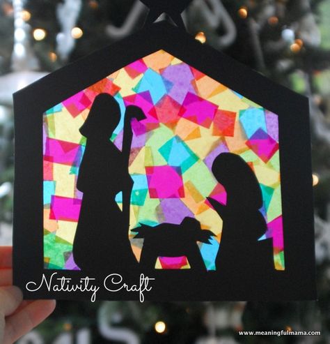 Stained Glass Nativity Craft Teaches Hope - Printable Included. Great craft for preschool kids and older.  Meaningful Mama #kidmin #children's ministry #Sunday School #Christmas Ideas #Christmas Ideas for Kids Marshmallow Catapult, Stained Glass Nativity, Nativity Craft, Juleverksted For Barn, Christmas Sunday School, Christmas Sunday, Silhouette Paper, Preschool Christmas Crafts, Olympic Rings