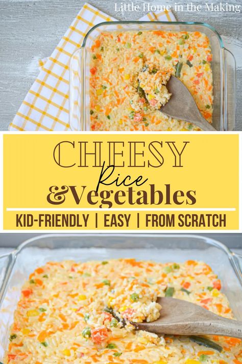 Cheesy Rice Recipes, Easy Rice Side Dishes, Kid Friendly Side Dishes, Side Dishes For Thanksgiving, Kid Friendly Vegetarian Recipes, Dishes For Thanksgiving, Daycare Meals, Rice And Vegetables, Cheesy Rice