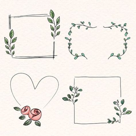 Cute Card Doodles, Scrapbook Doodles Ideas, Card Design Ideas Drawing, Floral Border Design Drawing, Cute Borders Designs, Envelope Doodle, Hand Drawn Frames, Doodle Cards, Drawn Frames