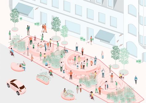 Street Moves - ArkDes – Sweden's National Centre for Architecture and Design Street Urban Design, Urban Street Design, Street Architecture, Presentation Board Design, Urban Design Graphics, Urban Intervention, Urban Design Architecture, Landscape Design Drawings, Urban Design Concept