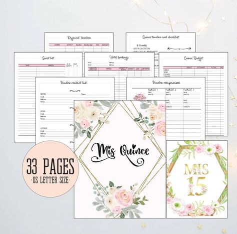 Blush floral planner that comes a printable PDF Vendor Comparison Template, Quinceanera Planner Free Printable, Quinceañera Planner, Quinceanera Planner, Quinceanera Planning Checklist, Monthly At A Glance, Quinceanera Checklist, Quince Planning, Ultimate Organization