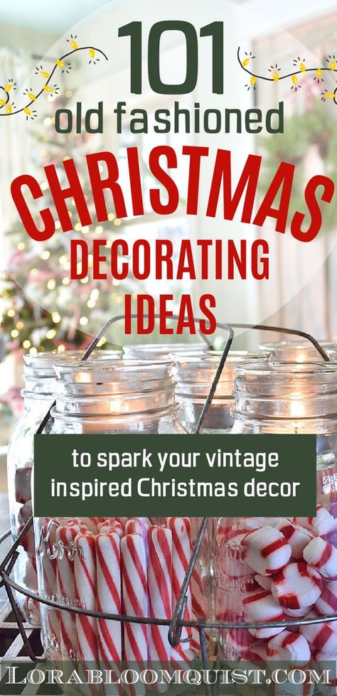 Get tons of vintage Christmas decor ideas for your DIY home. Old fashioned Christmas decorating ideas and repurposed vintage upcycled projects combine for eclectic decor style. From DIY Christmas crafts to vintage holiday decor ideas, your mind will be filled with ideas to create a cozy vintage Christmas. #vintageChristmas #DIYChristmas #upcyled #repurposed #oldfashioned #nostalgic #eclectic Vintage Decorating Ideas For Bedroom, Nostalgic Christmas Decorations Diy, Antique Christmas Tree Decorations, Vintage Crafts Diy Home Decor, Hallmark Christmas Aesthetic Decor, Drop Cloth Christmas Crafts, Vintage Christmas Diy Crafts, Decorating Vintage Style, Old Time Christmas Vintage Holiday