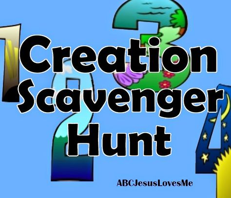 There are many ideas to teach each Creation Day.  But, what about an activity to combine all seven?  Jona shared on the ABC Jesus Loves Me Facebook Group a fabulous idea of a Creation Scavenger Hunt.  I used the basic idea along with the snacks suggested in the ABCJLM Curriculum to create riddles for a...Read More » Creation Scavenger Hunt, Chapel Ideas, Sermon Illustrations, Creation Bible, Bible Camp, Sunday School Games, Children Ministry, Kids Faith, Church Inspiration