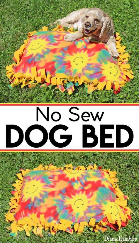 No-Sew Fleece Dog Bed Pillow Tutorial - Create an inexpensive dog bed with a fleece blanket and a pillow. This does not require any sewing. Makes a great gift for the dog lover. #ad No Sew Dog Bed, Sew Dog Bed, Diy Dog Blankets, Diy Dog Bed Pillow, Fleece Dog Bed, No Sew Fleece Blanket, Diy Dog Bed, Sewing Fleece, Pillow Tutorial