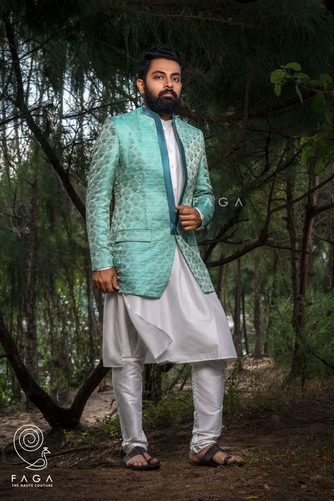 Self designed brocade blazers with pure silk kurta and chudi bottom #groomwear#sherwani#designergroomwear#faga#india Silk Kurta, Groom Wear, Self Design, Pure Silk, India, Blazer, Silk, Pure Products, How To Wear