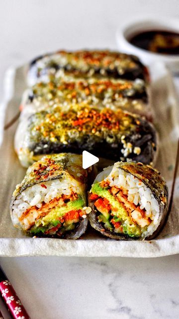 Ricepaper Springrolls, Tofu Glaze, Rice Paper Sushi Rolls, Rice Paper Sushi, Tofu Homemade, Tofu Mayo, Tofu Sushi, Paper Sushi, Vegetarian Sushi