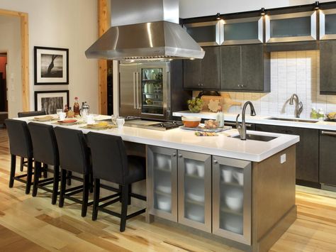 Kitchen Islands With Seating: Pictures & Ideas From HGTV | Kitchen Ideas & Design with Cabinets, Islands, Backsplashes | HGTV Kitchen Island With Sink And Dishwasher, Island Stove, Kitchen Island With Stove, Island With Stove, Doors Handles, Kitchen Island With Sink, Kitchen Island Cabinets, Small Kitchen Island, Kitchen Island Table