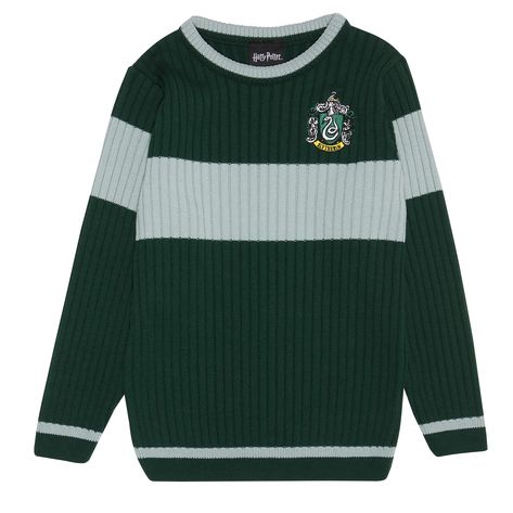 PRICES MAY VARY. 100% Acrylic Imported Machine Wash Harry Potter Slytherin House Stripe Green / Heather Grey Knitted Jumper Officially Licensed Harry Potter Merchandise Perfect For Both Boys & Girls Available In Sizes 5-13 Years - This Harry Potter Knitted Jumper is a great gift for any movie fan. Perfect for both boys & girls whilst either outside or inside watching a film, this will make a fantastic present.    - This officially licensed Harry Potter Knitted Jumper comes in Green / Heather Gre Quidditch Slytherin, Slytherin Uniform, Slytherin Quidditch, Harry Potter Kostüm, Harry Potter Knit, Slytherin Clothes, Harry Potter Free, Slytherin Crest, Harry Potter Girl