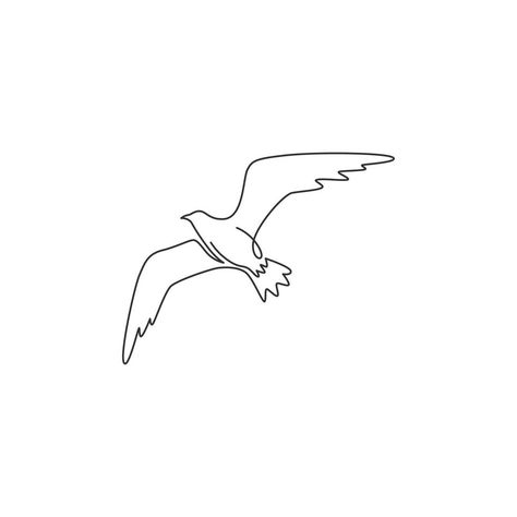 Seabird Tattoo, Bird Line Drawing, Simple Bird Tattoo, Nautical Logo, Vogel Tattoo, Flying Bird Tattoo, Sea Port, Line Vector, Logo Identity