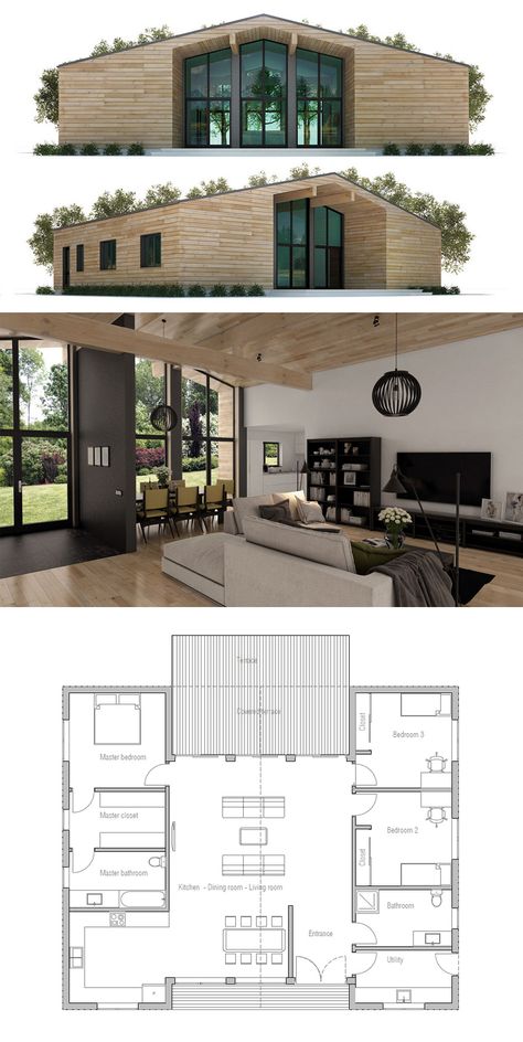 Petite Maison Modular Home Plans, Small Home Plan, Bedroom Barndominium, Building A Container Home, Casa Country, Small House Plan, Container House Plans, Modern House Plan, Hus Inspiration