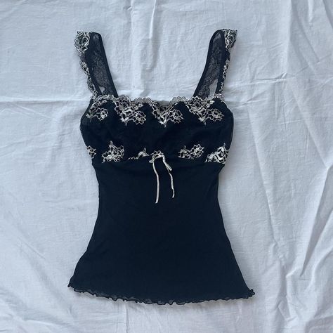 Coquette empire waist sheer cami top. Black color... - Depop Empire Waist Top, Pinterest Famous, Empire Waist Tops, Tøp Aesthetic, Cut Top, Pinterest Closet, Cami Top, Nails Inspo, Cami Tops