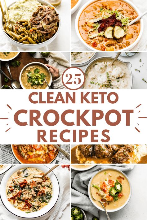 25 Clean Keto Crockpot Recipes that are perfect for busy weeknights, a large gathering, or Sunday family dinner. Low Carb, Dairy Free, Gluten Free, and Family Friendly. Keto Crock Pot Recipes, Sunday Family Dinner, Dinner Low Carb, Low Carb Dairy Free, Low Carb Slow Cooker Recipes, Gluten Free Crock Pot Recipes, Fall Crockpot Recipes, Low Carb Crock Pot Recipes, Keto Crockpot