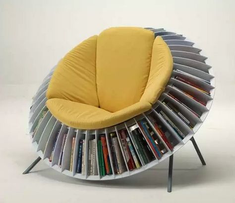 This sunflower book seat. | 22 Things That Belong In Every Bookworm's Dream Home Mobil Design, Bookshelf Chair, Desain Pantry, Library Chair, Round Chair, Reading Chair, Cool Inventions, Cool Chairs, Book Shelf