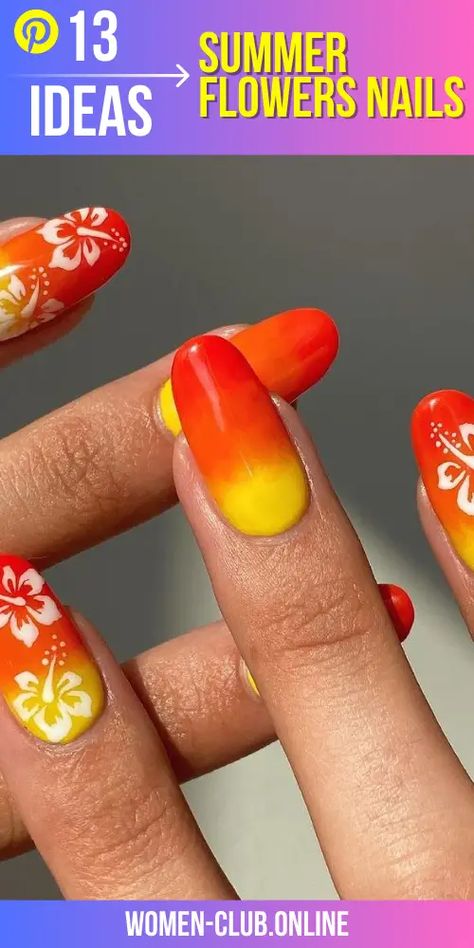 Floral Summer Nails: Bloom into the Season with Beautiful Flower Designs Floral Summer Nails, Orange Patterns, Flower Decals, Flowers Orange, Beautiful Flower Designs, Flower Nail Designs, Orange Pattern, Flower Nails, Delicate Flower