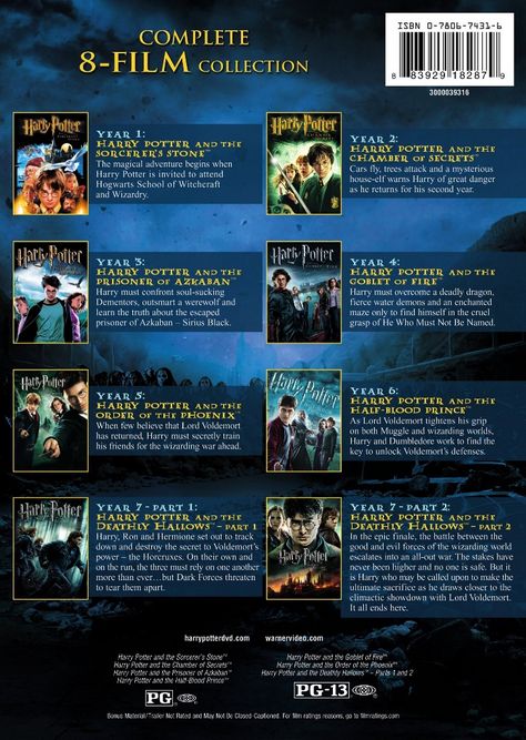 Harry Potter Movies List, Harry Potter All Movies, Harry Potter Order, Harry Potter Movie Night, Film Collection, Harry Potter Gifts, Elf House, Harry Potter Films, Harry Potter Film