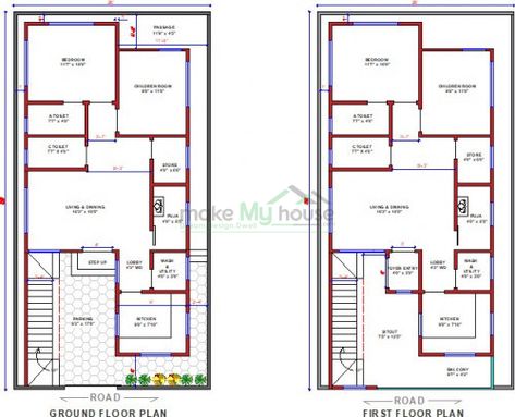 26*50 House Plan | 26x50 Duplex House Plan | 1300Sqfeet Floor Plan 26×50 House Plan, 26x50 House Plans, Home Front Elevation Design, Home Front Elevation, Duplex House Plan, Front Elevation Design, Plan Home, Duplex Plans, Front Elevation Designs