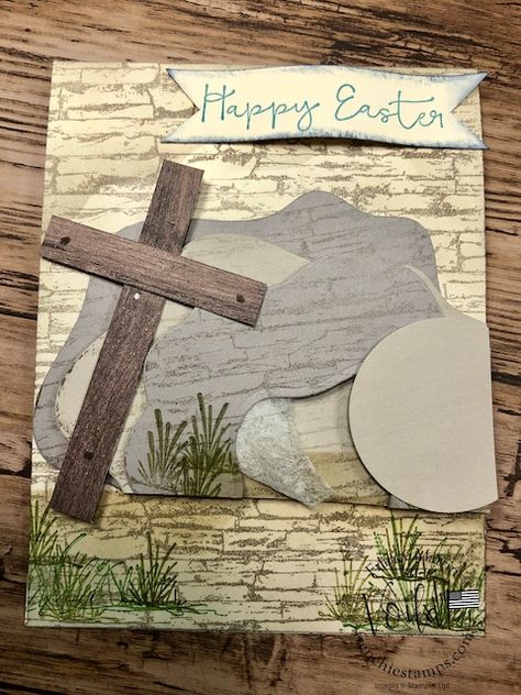 Easter Card The Garden Tomb with the Layering Diorama. Great card for Easter. #LayeringDiorama #EasterCard#stampinup #stamping #FrenchieStamps #PaperCrafts #HandMadeCards #StampingTechniqueHowToVideo #crafting #rubberstamping #diy #cardmaking #HandStampedCard #greetingcards #stampinupcards Easter Tomb, Diy Easter Cards, Easter Cards Religious, Easter Cards Handmade, Easter Garden, Easter Religious, Christian Cards, Easter Peeps, Easter Card