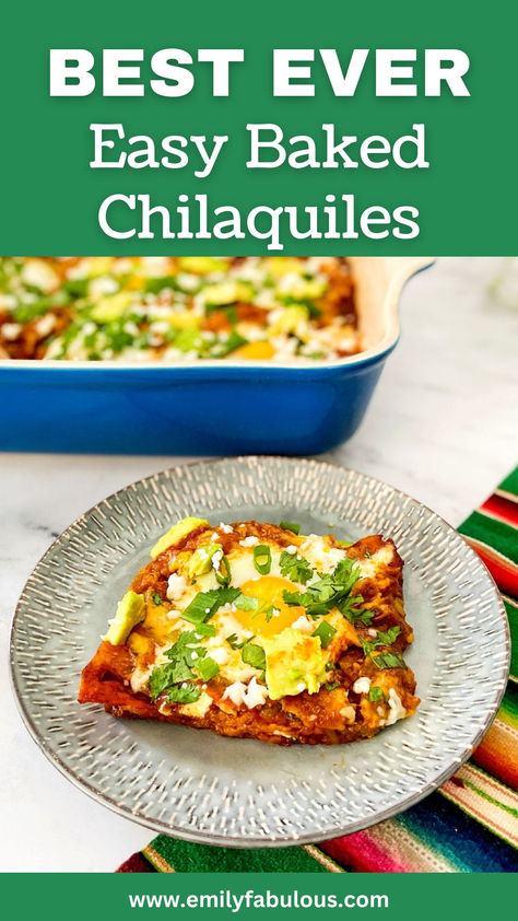 a piece of chilaquiles rojas casserole with a baked egg on top Quick Supper Meals, Easy Chilaquiles, Enchiladas Sauce, Fundido Recipe, Meal Prep For Work, Chilaquiles Recipe, Eggs And Cheese, Mexican Breakfast Recipes, Mexican Casserole