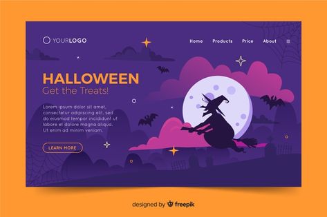 Flat design halloween landing page template Free Vector | Free Vector #Freepik #vector #freedesign #freehalloween #freetemplate #freemoon Halloween Website Design, Halloween Web Design, Halloween Design Graphic, Launcher Android, Halloween Promotion, Halloween Promotions, Halloween Web, Front End Design, Black Friday Banner