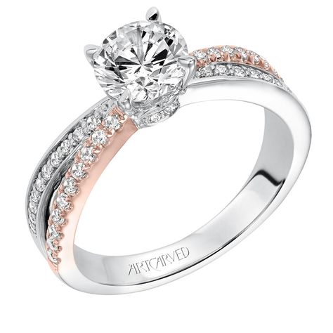 Mimi' Classic Two Tone Prong Set Diamond Engagement Ring in White Gold - 31-V579ERR Artcarved Engagement Ring, Wedding Ring Sets Round, Two Tone Engagement Ring, Small Engagement Rings, Two Tone Engagement Rings, Cute Engagement Rings, Wedding Rings Round, Solitaire Rings, Wedding Rings Solitaire