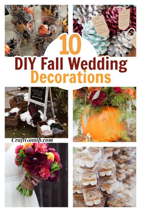 10 DIY Fall Wedding Decorations – DIY Weddings Diy Fall Wedding Bouquets, Fall Wedding Reception Decorations, Diy Fall Wedding, Diy Fall Wedding Decorations, Diy Wedding Shoes, Fall Wedding Diy, Barn Wedding Reception, Pumpkin Spice Lattes, Wedding Centrepieces