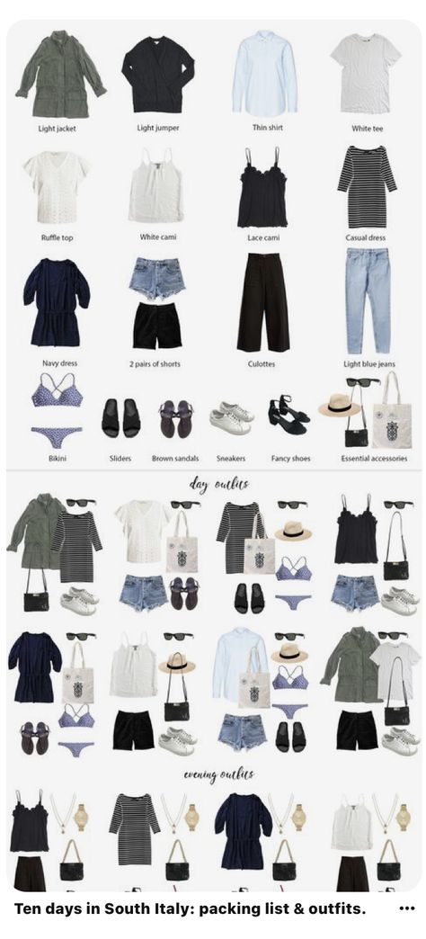 Travel Outfit Mexico, Italy Packing List, Italy Travel Outfit, Minimalist Packing, South Italy, Holiday Outfits Summer, Outfit Travel, Travel Capsule Wardrobe, Holiday Packing