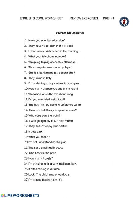 Correct Mistakes Worksheet, Common Grammar Mistakes, Sentences Worksheet, Articles Worksheet, Christmas Songs For Kids, All Tenses, Error Analysis, Grammar Errors, History Worksheets